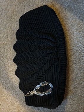 Vintage Black Corded Knit Clutch with Twisted Lucite pull